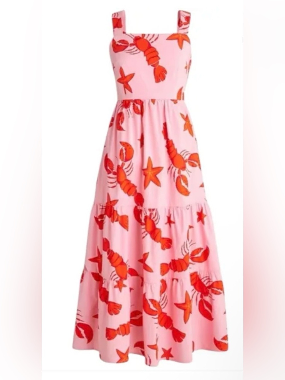 J. Crew Pink Lobster Print Tiered Dress
